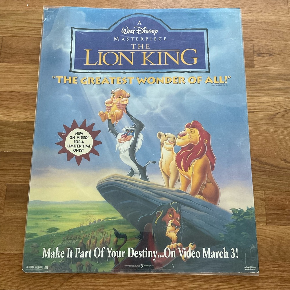 Vintage 1995 Disney The Lion King Video Release Promo Poster March 3 VHS Release